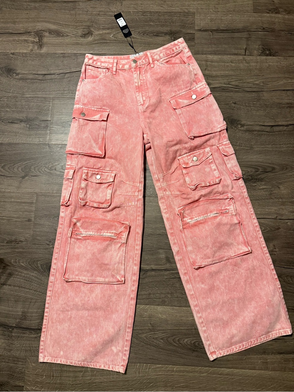 Fashion Nova Pink Washed Cargo Wide-Leg Jeans